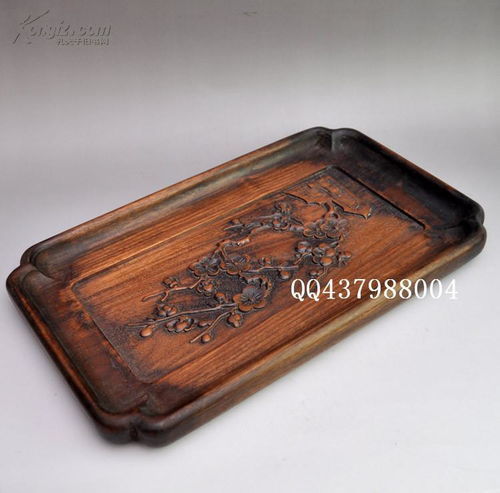 花梨木精品浮雕梅花圖托盤